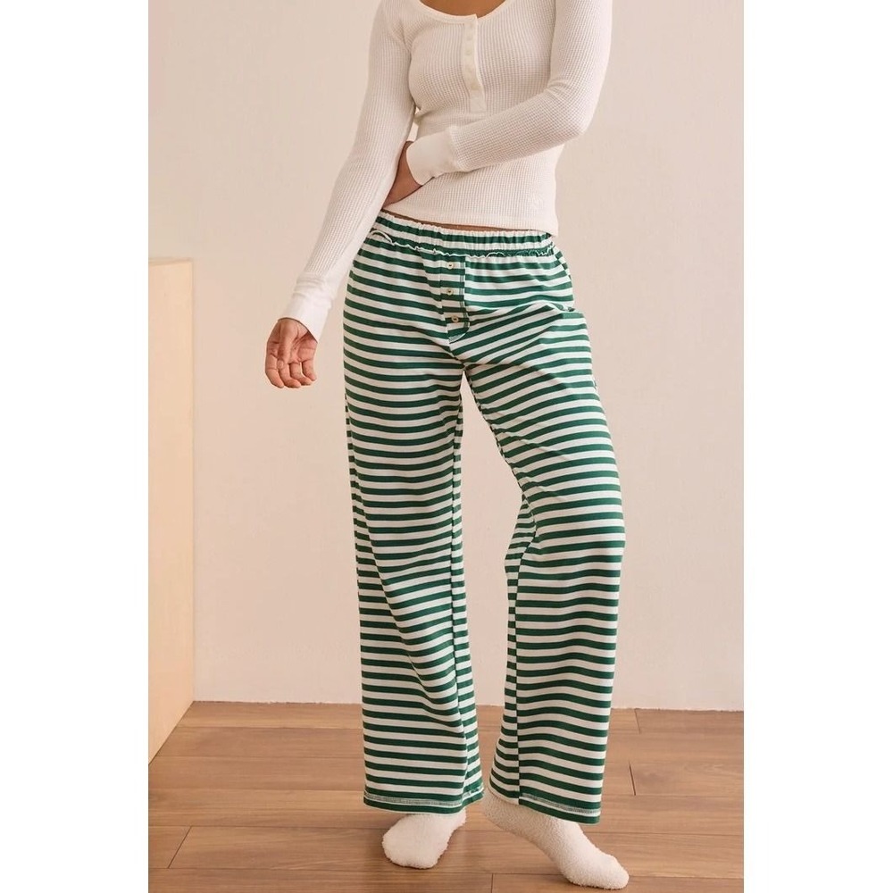 AS Revival Green Ivory Striped Wide Leg Lounge Pants Size Large NWT